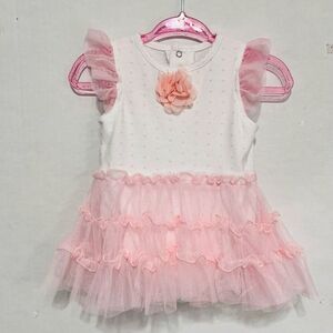 Pink And White Bodysuit With Pink Tulle Skirt   BABY by bon bebe   Sz M 3-6 Mont